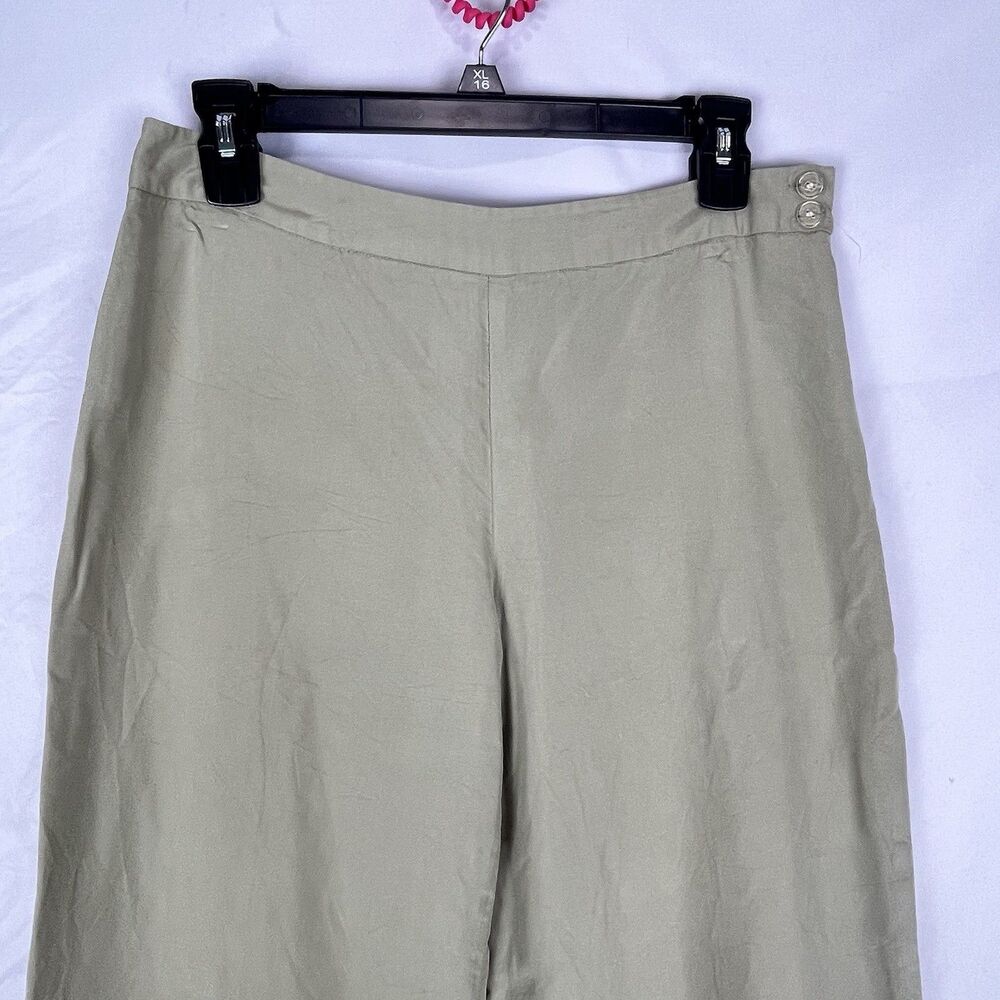 100% Silk Wide Leg Pants Women’s Sage Green Petite Coastal Minimalist - Picture 14 of 16